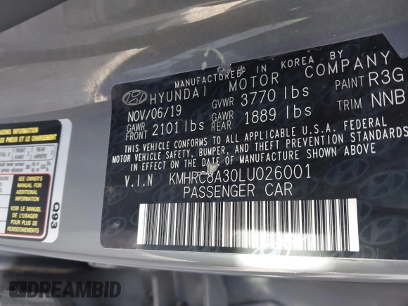 2020 Hyundai Venue SEL with VIN KMHRC8A30LU026001, listed as a IAAI auction lot 41666075 with 73,025 mi miles. Bid and sale history available at carsss.com. Image 9.