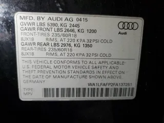 2015 Audi Q5 Premium Plus z VIN WA1LFAFP2FA137251, wystawiony jako Copart lot #81792414 z przebiegiem 82 856 mil mil oraz Szkody całkowita. Historia ofert i sprzedaży dostępna na DreamBid. Obrazek 15.