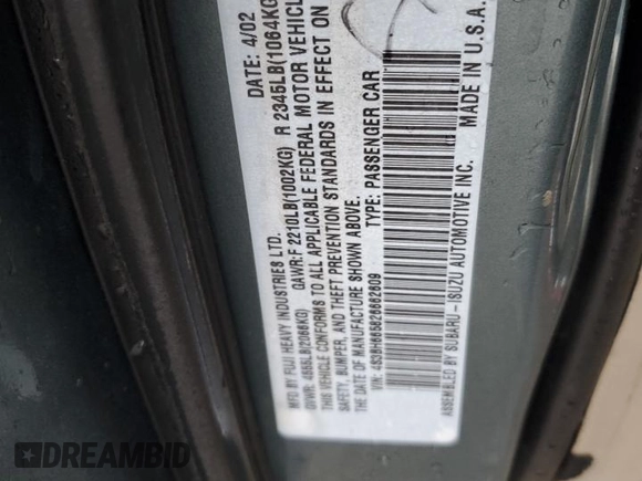 2002 Subaru Legacy Outback with VIN 4S3BH665826662609, listed as a Copart auction lot 48392445 with 198,448 mi miles and Salvage title. Bid and sale history available at DreamBid. Image 13.