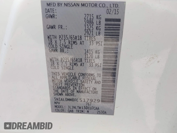 2015 Infiniti QX60 z VIN 5N1AL0MM8FC517929, wystawiony jako IAAI lot #42118295 z przebiegiem 104 188 mil mil oraz . Historia ofert i sprzedaży dostępna na DreamBid. Obrazek 9.
