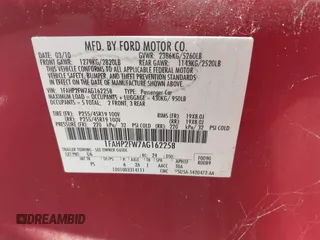 2010 Ford Taurus Limited with VIN 1FAHP2FW7AG162258, listed as a IAAI auction lot 41625767 with 187,205 mi miles. Bid and sale history available at carsss.com. Image 9.
