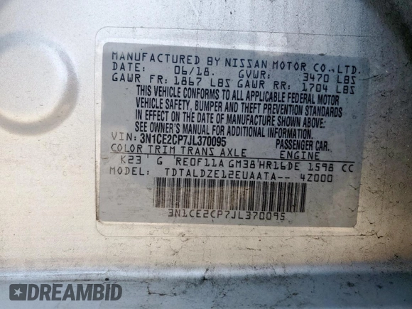 2018 Nissan Note SV with VIN 3N1CE2CP7JL370095, listed as a Copart auction lot 50585045 with 112,964 mi miles and Salvage Title. Bid and sale history available at DreamBid. Image 15.