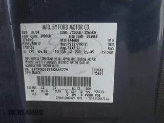 2005 Ford F-150 XLT с VIN 1FTPX04575KB65779, выставлен на аукционе IAAI как лот 41787252 с пробегом 191 941 миль миль и . История ставок и продаж доступна на DreamBid. Изображение 9.