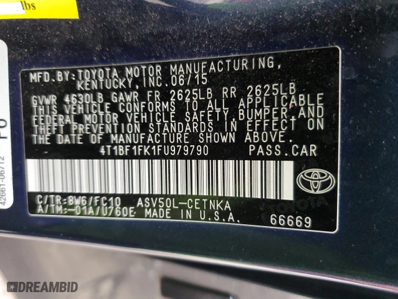 2015 Toyota Camry XLE with VIN 4T1BF1FK1FU979790, listed as a Copart auction lot 88150675 with NaN miles and Salvage Title. Bid and sale history available at carsss.com. Image 12.