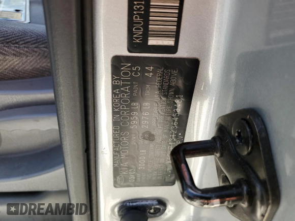 2003 Kia Sedona LX with VIN KNDUP131236453481, listed as a Copart auction lot 75660244 with 125,628 mi miles and Salvage Title. Bid and sale history available at carsss.com. Image 13.