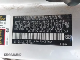 2010 Toyota Camry with VIN 4T4BF3EK3AR053872, listed as a IAAI auction lot 41956681 with 216,477 mi miles and . Bid and sale history available at DreamBid. Image 9.
