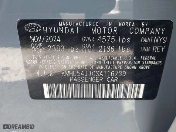 2025 Hyundai Sonata Hybrid Limited with VIN KMHL54JJ0SA116739, listed as a IAAI auction lot 41578954 with 111 mi miles. Bid and sale history available at carsss.com. Image 9.