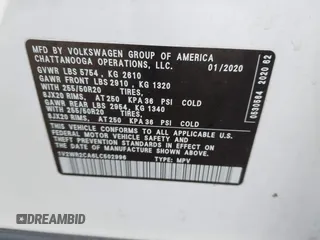 2020 Volkswagen Atlas SE with VIN 1V2WR2CA6LC502996, listed as a IAAI auction lot 42345898 with 94,627 mi miles and . Bid and sale history available at DreamBid. Image 9.