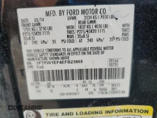 2014 Ford F-150 XL with VIN 1FTFW1EF4EFB23865, listed as a Copart auction lot 58557635 with 178,037 mi miles and Salvage title. Bid and sale history available at DreamBid. Image 12.