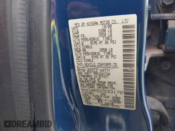 2001 Nissan Xterra XE с VIN 5N1ED28Y21C533172, выставлен на аукционе IAAI как лот 42400887 с пробегом 132 987 миль миль и . История ставок и продаж доступна на DreamBid. Изображение 9.