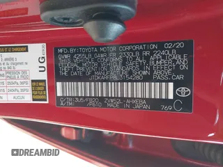 2020 Toyota Prius LE with VIN JTDKARFP8L3154280, listed as a IAAI auction lot 42405444 with 57,134 mi miles and . Bid and sale history available at DreamBid. Image 9.