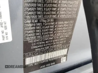 2019 Land Rover Range Rover HSE with VIN SALGS2SV8KA525147, listed as a Copart auction lot 63260595 with 47,219 mi miles and Salvage title. Bid and sale history available at DreamBid. Image 13.