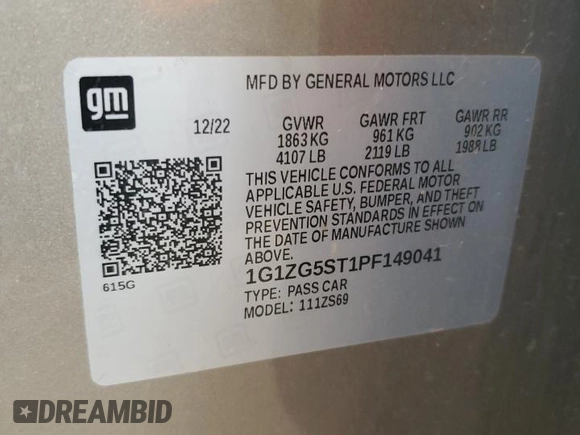 2023 Chevrolet Malibu RS with VIN 1G1ZG5ST1PF149041, listed as a Copart auction lot 46527795 with 127,871 mi miles and Salvage Title. Bid and sale history available at DreamBid. Image 14.