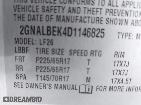 2013 Chevrolet Equinox LS with VIN 2GNALBEK4D1146825, listed as a IAAI auction lot 41931846 with 112,534 mi miles and . Bid and sale history available at DreamBid. Image 9.