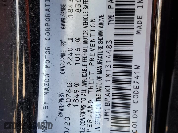 2021 Mazda 3 Select with VIN JM1BPAKL1M1314483, listed as a Copart auction lot 46514875 with 43,316 mi miles and Salvage title. Bid and sale history available at DreamBid. Image 15.