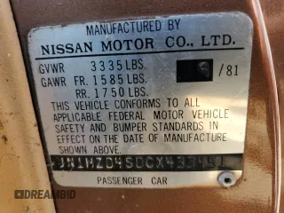 1982 Datsun 280ZX z VIN JN1HZ04S0CX433451, wystawiony jako Copart lot #53912864 z przebiegiem 200 629 mil mil oraz Tytuł czysty. Historia ofert i sprzedaży dostępna na DreamBid. Obrazek 12.