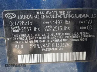 2016 Hyundai Sonata SE with VIN 5NPE24AF1GH333265, listed as a IAAI auction lot 42038162 with 109,346 mi miles and . Bid and sale history available at carsss.com. Image 9.