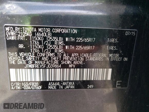 2015 Toyota RAV4 LE with VIN JTMBFREV5FJ039864, listed as a Copart auction lot 52503295 with 87,765 mi miles and Clean Title. Bid and sale history available at carsss.com. Image 14.