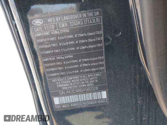 2011 Land Rover LR4 Lux с VIN SALAK2D48BA560328, выставлен на аукционе IAAI как лот 41974164 с пробегом 135 009 миль миль и . История ставок и продаж доступна на DreamBid. Изображение 9.