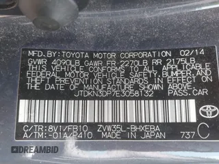 2014 Toyota Prius с VIN JTDKN3DP7E3058132, выставлен на аукционе IAAI как лот 42569536 с пробегом 263 089 миль миль и . История ставок и продаж доступна на DreamBid. Изображение 9.