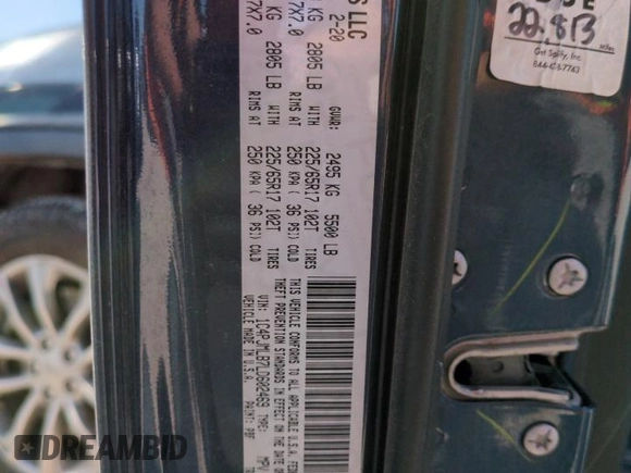 2020 Jeep Cherokee Latitude Plus with VIN 1C4PJMLB7LD602469, listed as a Copart auction lot 59229305 with 92,698 mi miles and Salvage title. Bid and sale history available at DreamBid. Image 12.