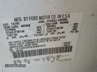 2003 Ford F-350 XL with VIN 1FTSW30F63EB07672, listed as a Copart auction lot 76659184 with 243,580 mi miles and Salvage Title. Bid and sale history available at DreamBid. Image 15.