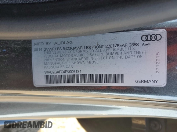 2015 Audi A7 3.0 Prestige with VIN WAU2GAFC4FN006131, listed as a Copart auction lot 41775514 with 121,004 mi miles. Bid and sale history available at carsss.com. Image 15.