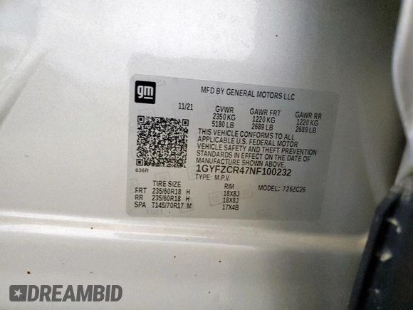 2022 Cadillac XT4 FWD Premium Luxury with VIN 1GYFZCR47NF100232, listed as a Copart auction lot 54520405 with 68,819 mi miles and Clean title. Bid and sale history available at DreamBid. Image 13.