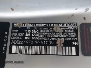 2002 Mercedes-Benz SLK 230 Kompressor с VIN WDBKK49FX2F251009, выставлен на аукционе IAAI как лот 42443840 с пробегом 82 655 миль миль и . История ставок и продаж доступна на DreamBid. Изображение 9.