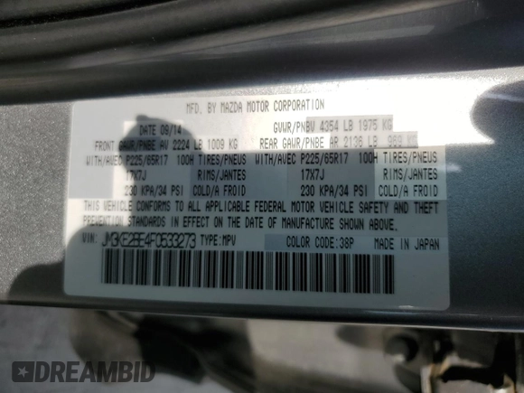 2015 Mazda CX-5 Sport with VIN JM3KE2BE4F0533273, listed as a Copart auction lot 60307795 with 120,484 mi miles and Salvage title. Bid and sale history available at DreamBid. Image 13.