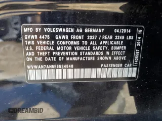 2014 Volkswagen CC R-Line with VIN WVWAN7AN5EE534548, listed as a Copart auction lot 61730364 with 104,545 mi miles and Salvage Title. Bid and sale history available at carsss.com. Image 13.