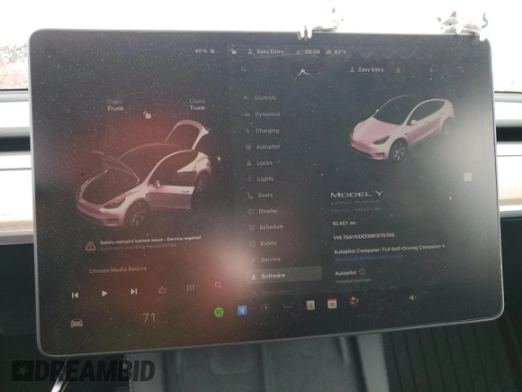 2024 Tesla Model Y Long Range z VIN 7SAYGDEE5RF075756, wystawiony jako Copart lot #48819465 z przebiegiem 10 457 mil mil oraz Szkoda całkowita • Salvage title. Historia ofert i sprzedaży dostępna na DreamBid. Obrazek 9.