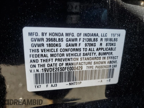 2015 Acura ILX Premium z VIN 19VDE2E50FE000429, wystawiony jako Copart lot #45581485 z przebiegiem 105 998 mil mil oraz Szkoda całkowita • Salvage title. Historia ofert i sprzedaży dostępna na DreamBid. Obrazek 12.
