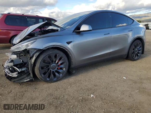 2024 Tesla Model Y Performance with VIN 7SAYGDEF2RF113873, listed as a Copart auction lot 46181915 with 19,625 mi miles and Salvage Title. Bid and sale history available at DreamBid. Image 1.