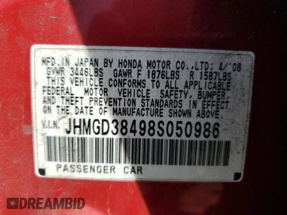 2008 Honda Fit with VIN JHMGD38498S050986, listed as a Copart auction lot 54211615 with 107,668 mi miles and Salvage Title. Bid and sale history available at carsss.com. Image 12.