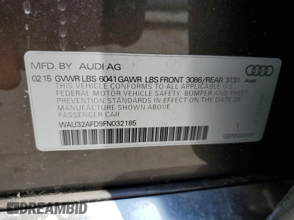 2015 Audi A8 L 4.0T with VIN WAU32AFD9FN032185, listed as a Copart auction lot 53472595 with 45,357 mi miles and Salvage Title. Bid and sale history available at carsss.com. Image 12.