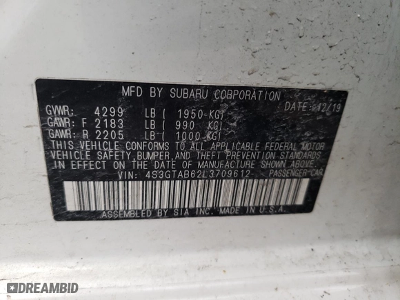 2020 Subaru Impreza with VIN 4S3GTAB62L3709612, listed as a Copart auction lot 51297835 with 66,059 mi miles and Salvage Title. Bid and sale history available at carsss.com. Image 12.