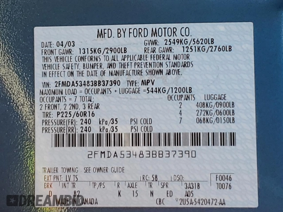 2003 Ford Windstar SEL z VIN 2FMDA53483BB37390, wystawiony jako Copart lot #46044535 z przebiegiem 89 955 mil mil oraz Szkoda całkowita • Salvage title. Historia ofert i sprzedaży dostępna na DreamBid. Obrazek 15.