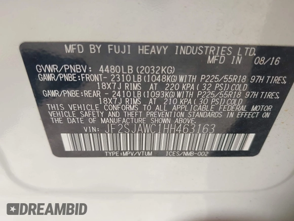 2017 Subaru Forester Touring z VIN JF2SJAWC1HH463163, wystawiony jako IAAI lot #42480107 z przebiegiem 70 337 mil mil oraz . Historia ofert i sprzedaży dostępna na DreamBid. Obrazek 9.