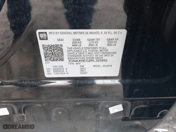 2024 Chevrolet Equinox LS with VIN 3GNAXHEG2RL325955, listed as a IAAI auction lot 41552783 with 12,375 mi miles. Bid and sale history available at carsss.com. Image 9.