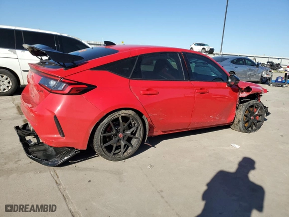 2025 Honda Civic Type R with VIN JHMFL5G40SX001231, listed as a Copart auction lot 46851335 with 0 mi miles and Salvage Title. Bid and sale history available at carsss.com. Image 3.