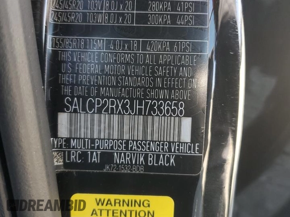 2018 Land Rover Discovery Sport SE z VIN SALCP2RX3JH733658, wystawiony jako Copart lot #49243205 z przebiegiem 108 664 mil mil oraz Szkoda całkowita • Salvage title. Historia ofert i sprzedaży dostępna na DreamBid. Obrazek 14.