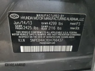 2013 Hyundai Sonata GLS z VIN 5NPEB4AC8DH766437, wystawiony jako Copart lot #56172035 z przebiegiem 100 588 mil mil oraz Szkoda całkowita • Salvage title. Historia ofert i sprzedaży dostępna na DreamBid. Obrazek 12.