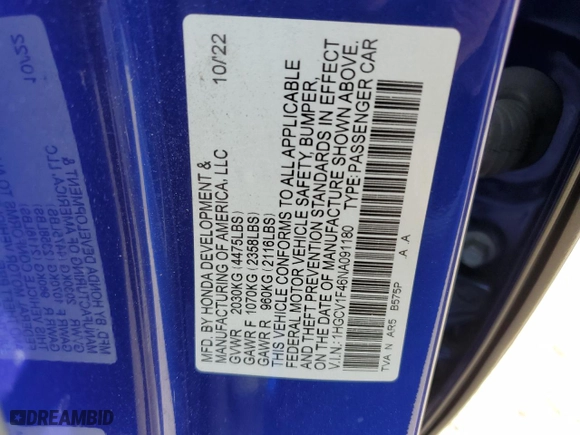 2022 Honda Accord Sedan Sport SE with VIN 1HGCV1F46NA091180, listed as a Copart auction lot 74181154 with 36,874 mi miles and Non Repairable. Bid and sale history available at carsss.com. Image 14.