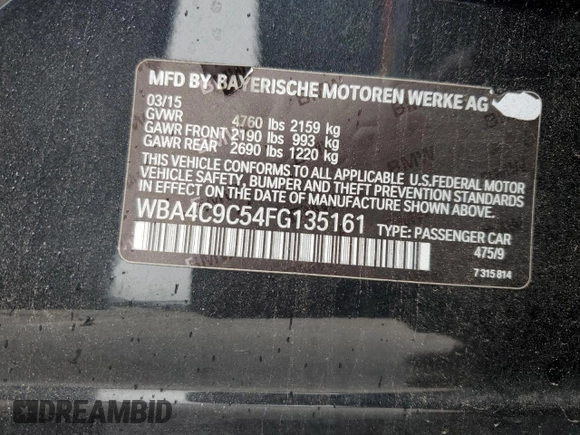 2015 BMW 4 Series 428i xDrive with VIN WBA4C9C54FG135161, listed as a Copart auction lot 59754515 with 140,518 mi miles and Salvage title. Bid and sale history available at DreamBid. Image 12.