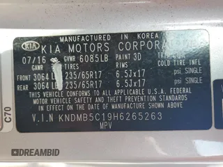2017 Kia Sedona LX with VIN KNDMB5C19H6265263, listed as a Copart auction lot 53246695 with 121,770 mi miles and Clean Title. Bid and sale history available at carsss.com. Image 13.