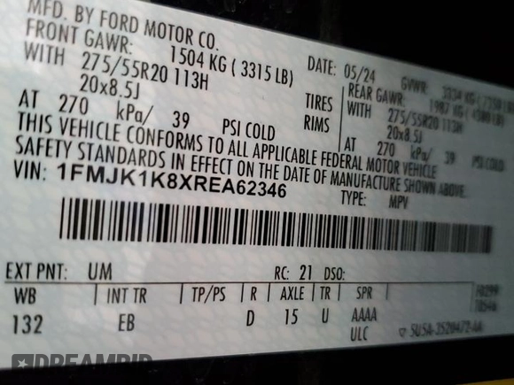 2024 Ford Expedition Max Limited with VIN 1FMJK1K8XREA62346, listed as a Copart auction lot 48613675 with Not provided miles and Salvage title. Bid and sale history available at DreamBid. Image 14.