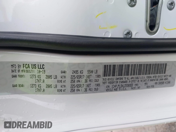 2020 Jeep Cherokee Latitude Plus z VIN 1C4PJMLBXLD538959, wystawiony jako IAAI lot #42266458 z przebiegiem 67 543 mil mil oraz . Historia ofert i sprzedaży dostępna na DreamBid. Obrazek 9.