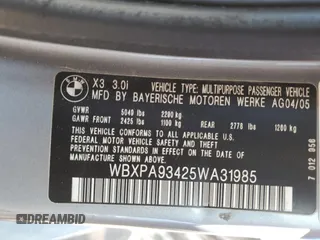 2005 BMW X3 3.0i with VIN WBXPA93425WA31985, listed as a Copart auction lot 46580035 with 375,558 mi miles and Clean Title. Bid and sale history available at carsss.com. Image 13.