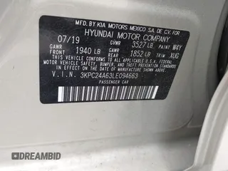 2020 Hyundai Accent SE with VIN 3KPC24A63LE094663, listed as a IAAI auction lot 41950956 with 64,507 mi miles. Bid and sale history available at carsss.com. Image 9.